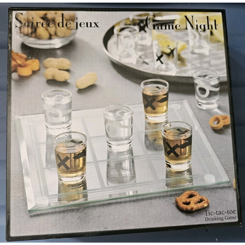 Crystal Clear Game Night 9‎ Shot Glass Tic-Tac-Toe Portable Drinking Game In Box